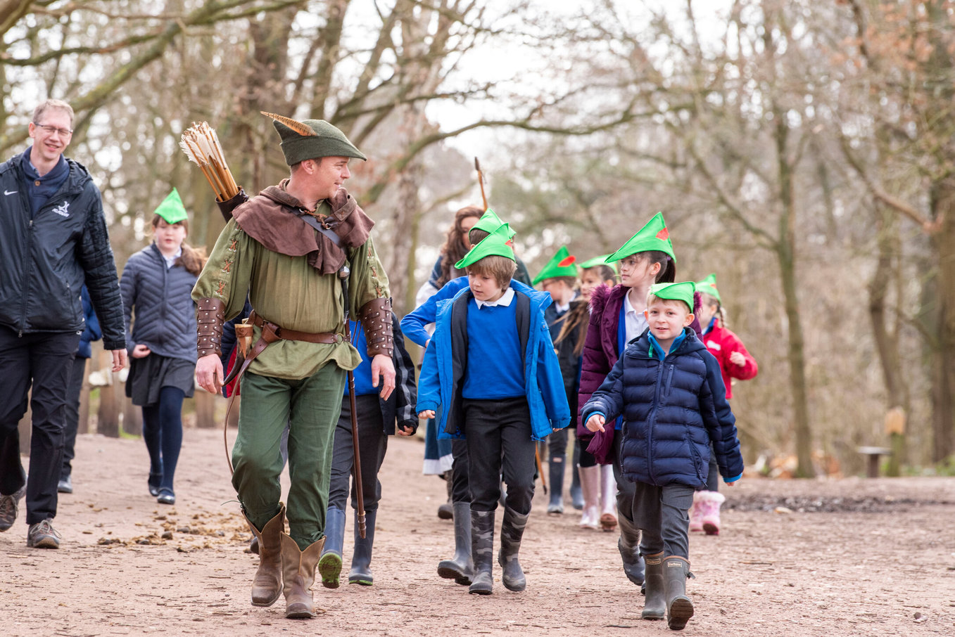 Sherwood Shot Of Children Walking Down The The Major Oak