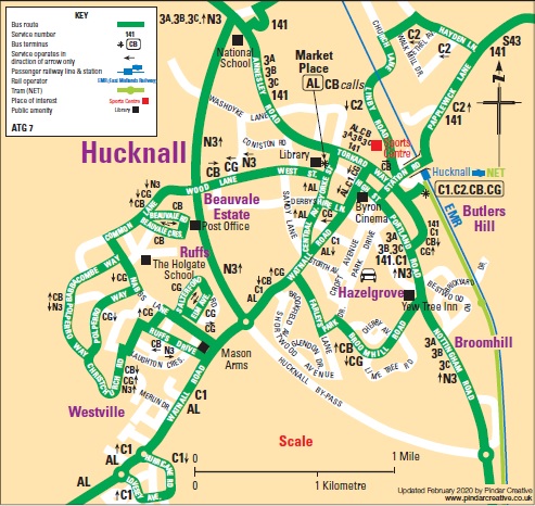Hucknall bus map